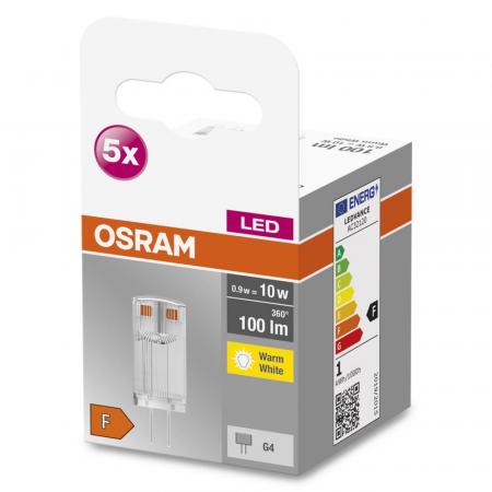 5er Pack Osram G4 LED PIN Stiftsockel Lampe 12V Niedervolt Warmweiss 2700K 0,9W wie 10W